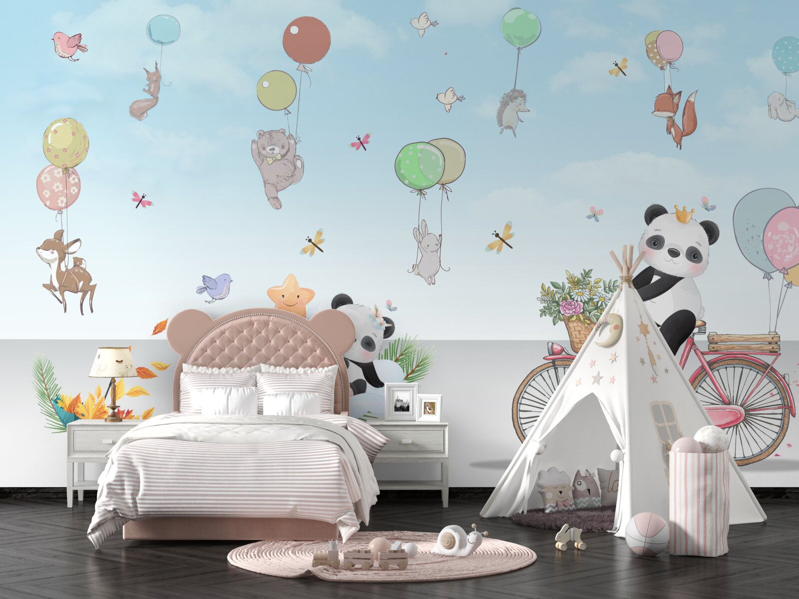 Fototapeta balony z pandami i innymi zwierzętami