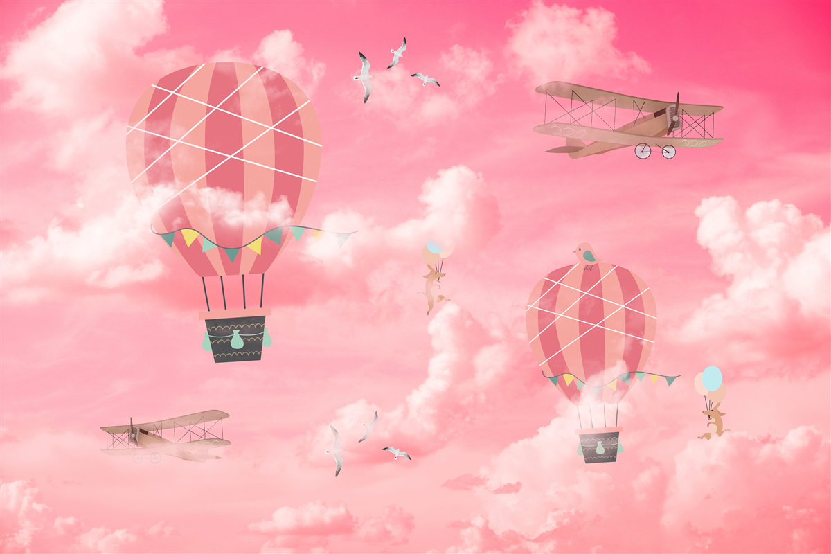 Fototapeta kule powietrza na tle różowego nieba o zachodzie słońca