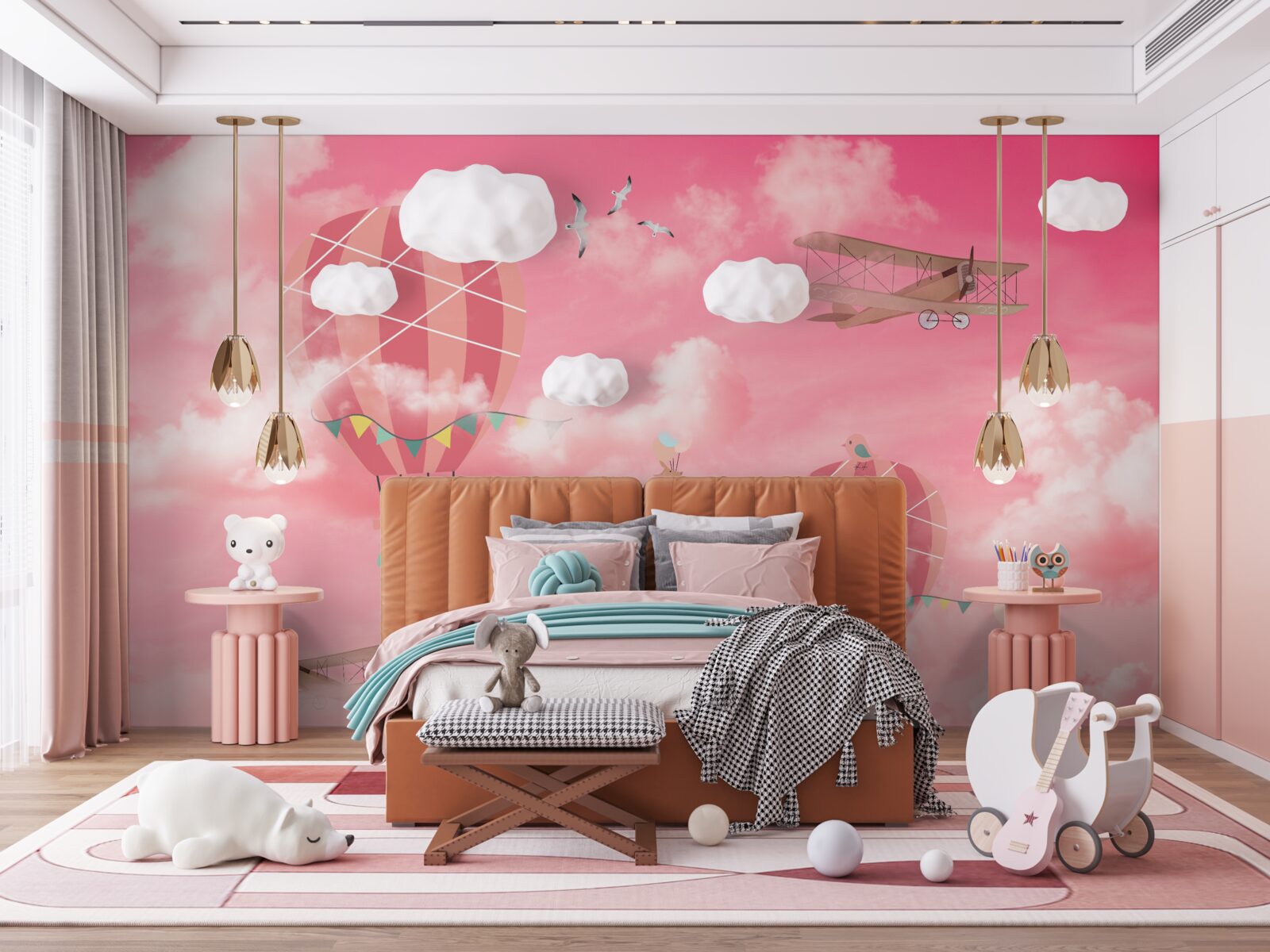 Fototapeta kule powietrza na tle różowego nieba o zachodzie słońca