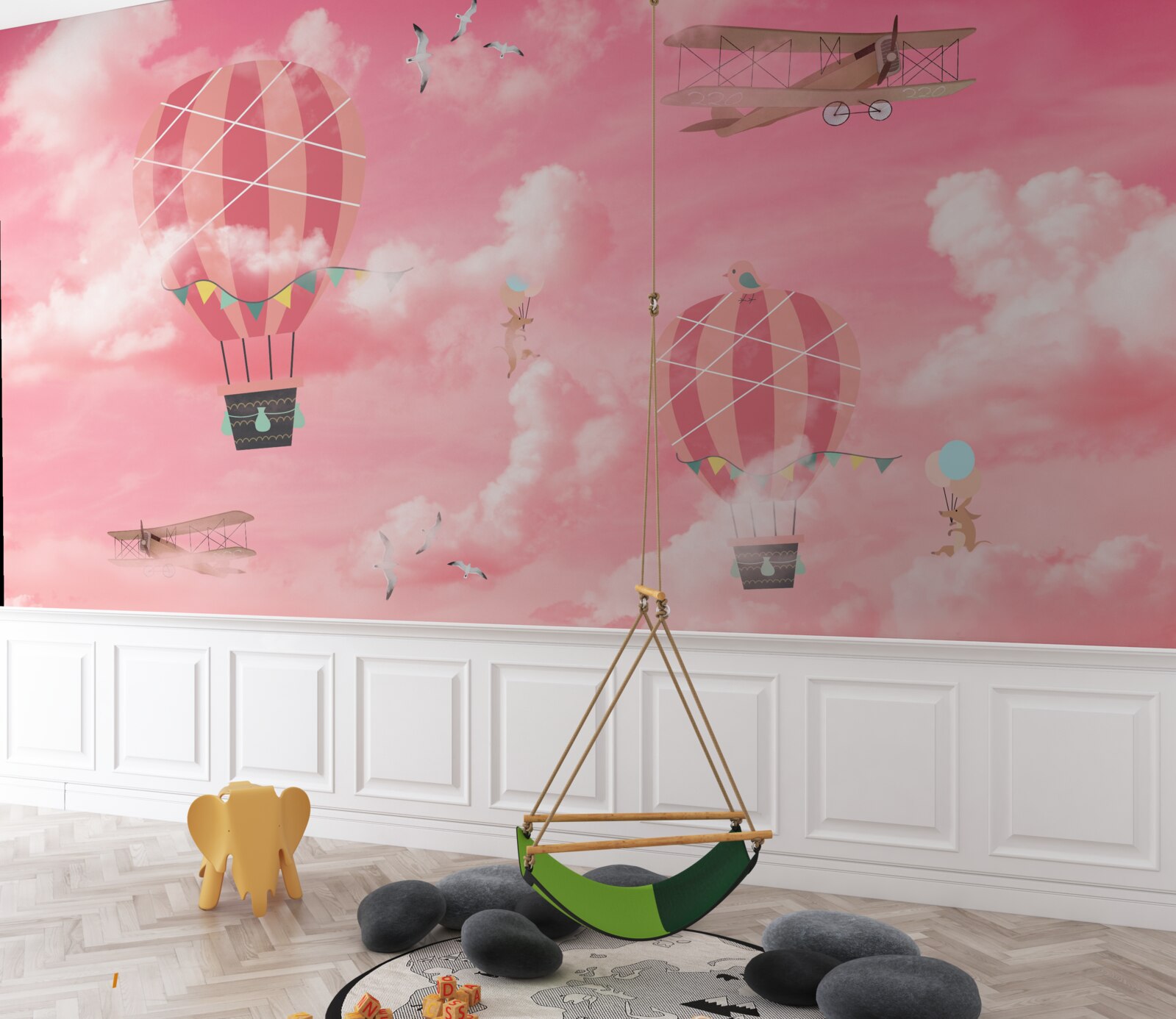 Fototapeta kule powietrza na tle różowego nieba o zachodzie słońca