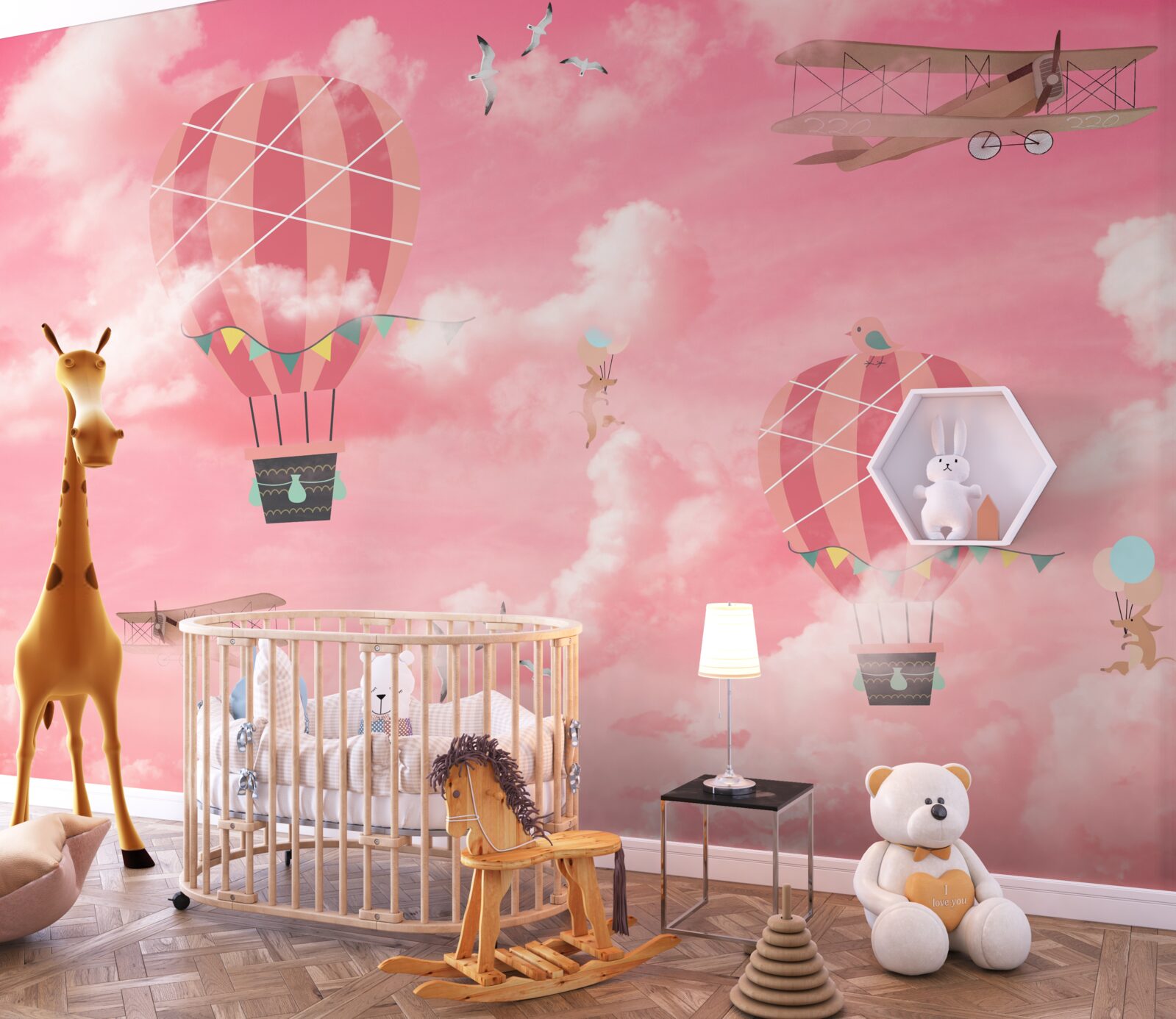 Fototapeta kule powietrza na tle różowego nieba o zachodzie słońca