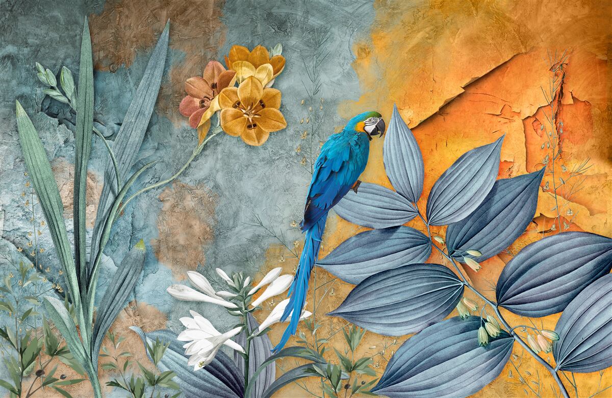 Fototapeta abstrakcyjny obraz papugi wśród liści