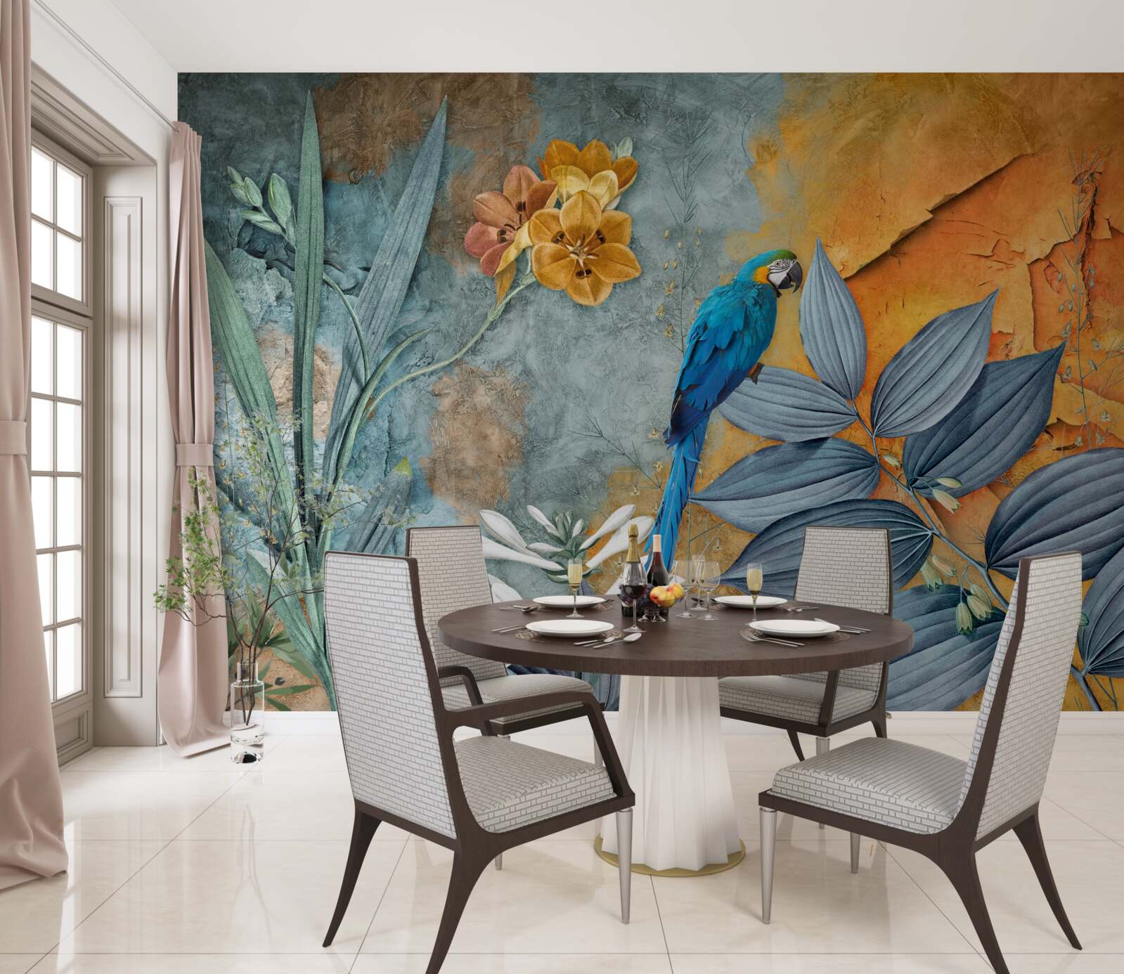 Fototapeta abstrakcyjny obraz papugi wśród liści