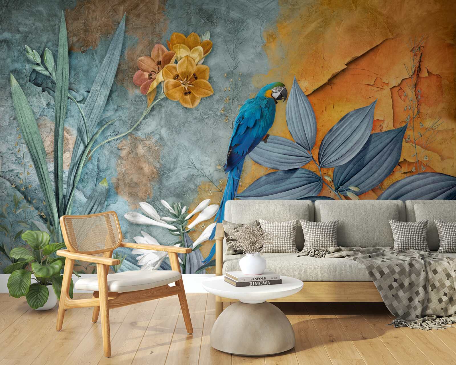 Fototapeta abstrakcyjny obraz papugi wśród liści