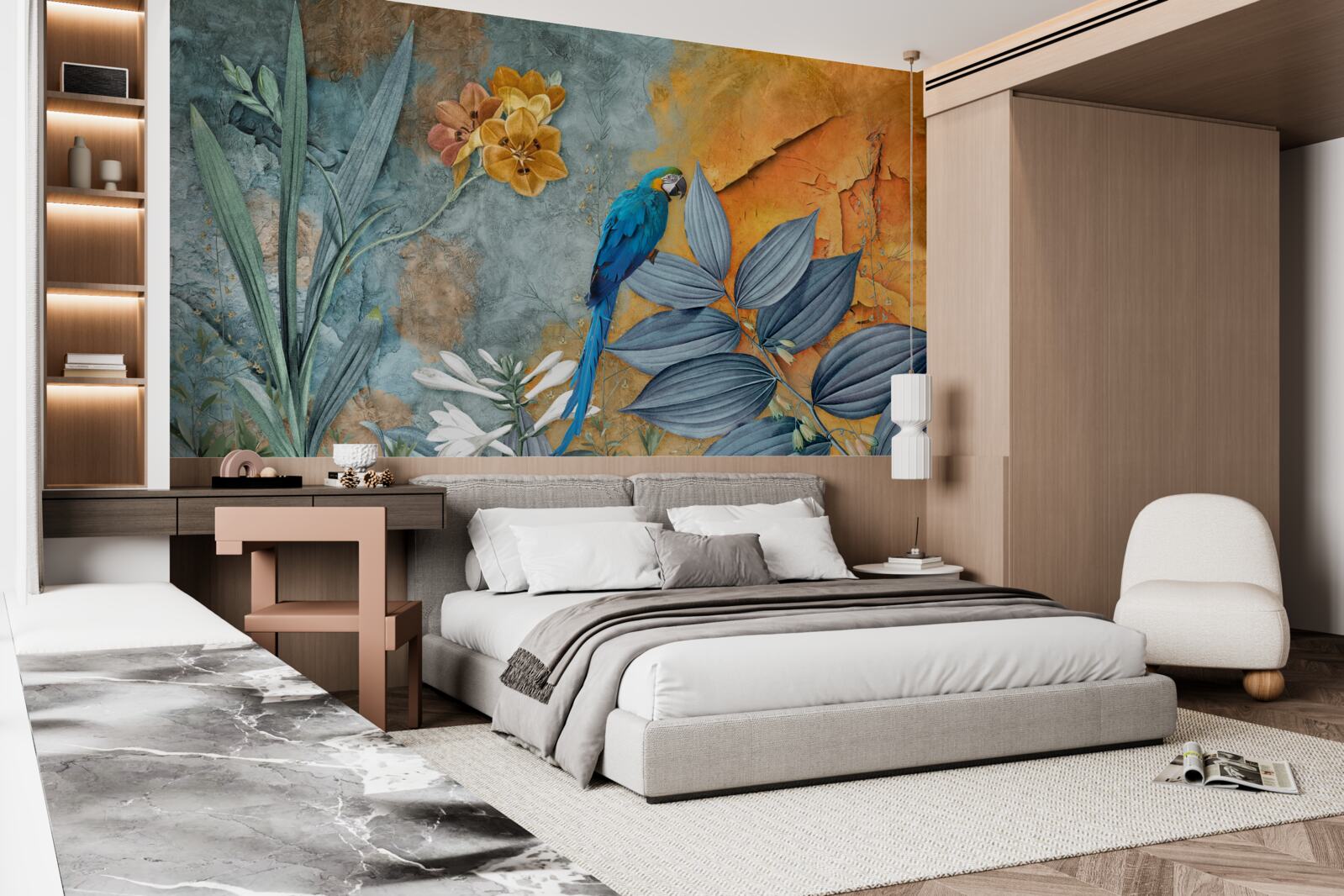 Fototapeta abstrakcyjny obraz papugi wśród liści