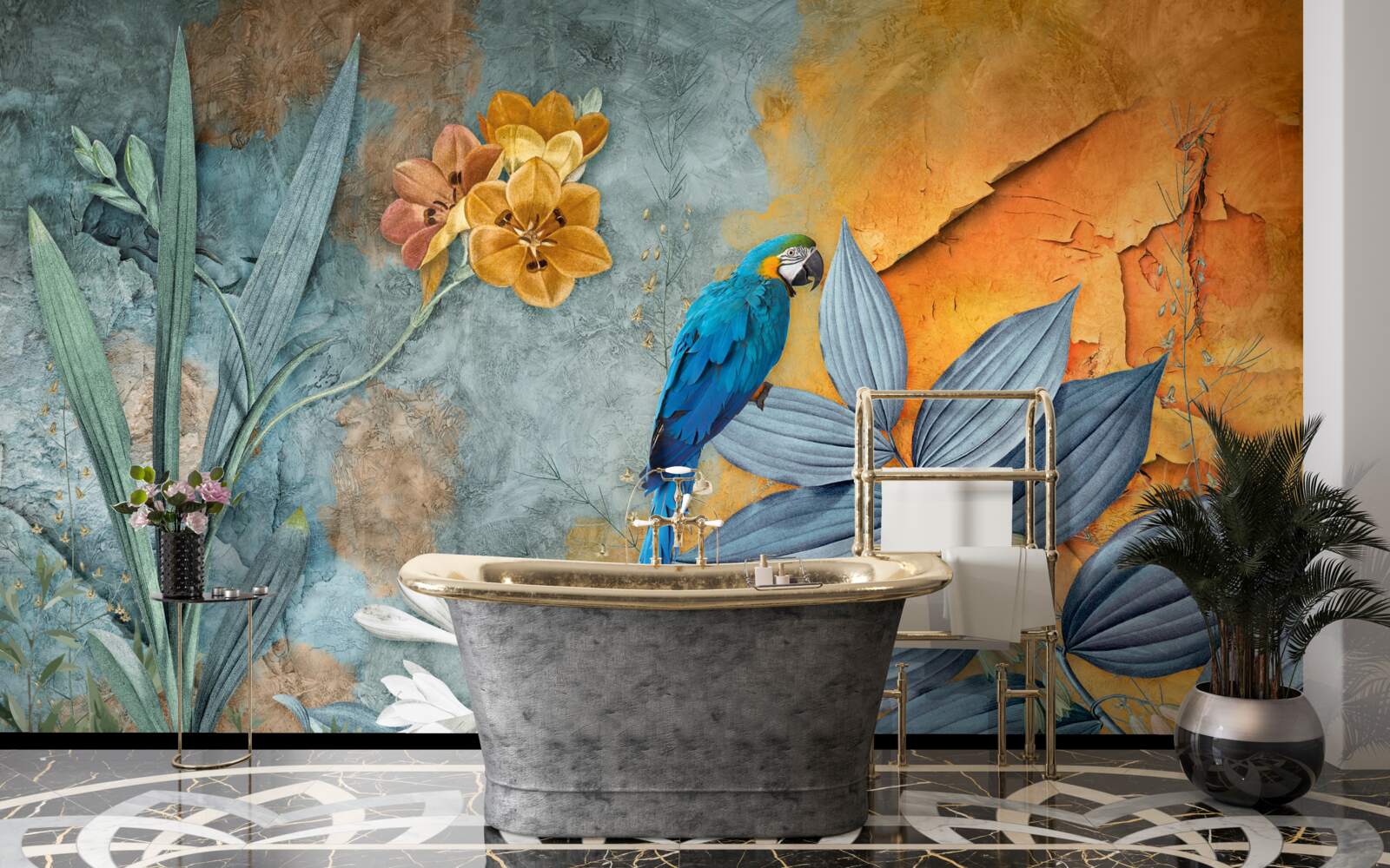 Fototapeta abstrakcyjny obraz papugi wśród liści