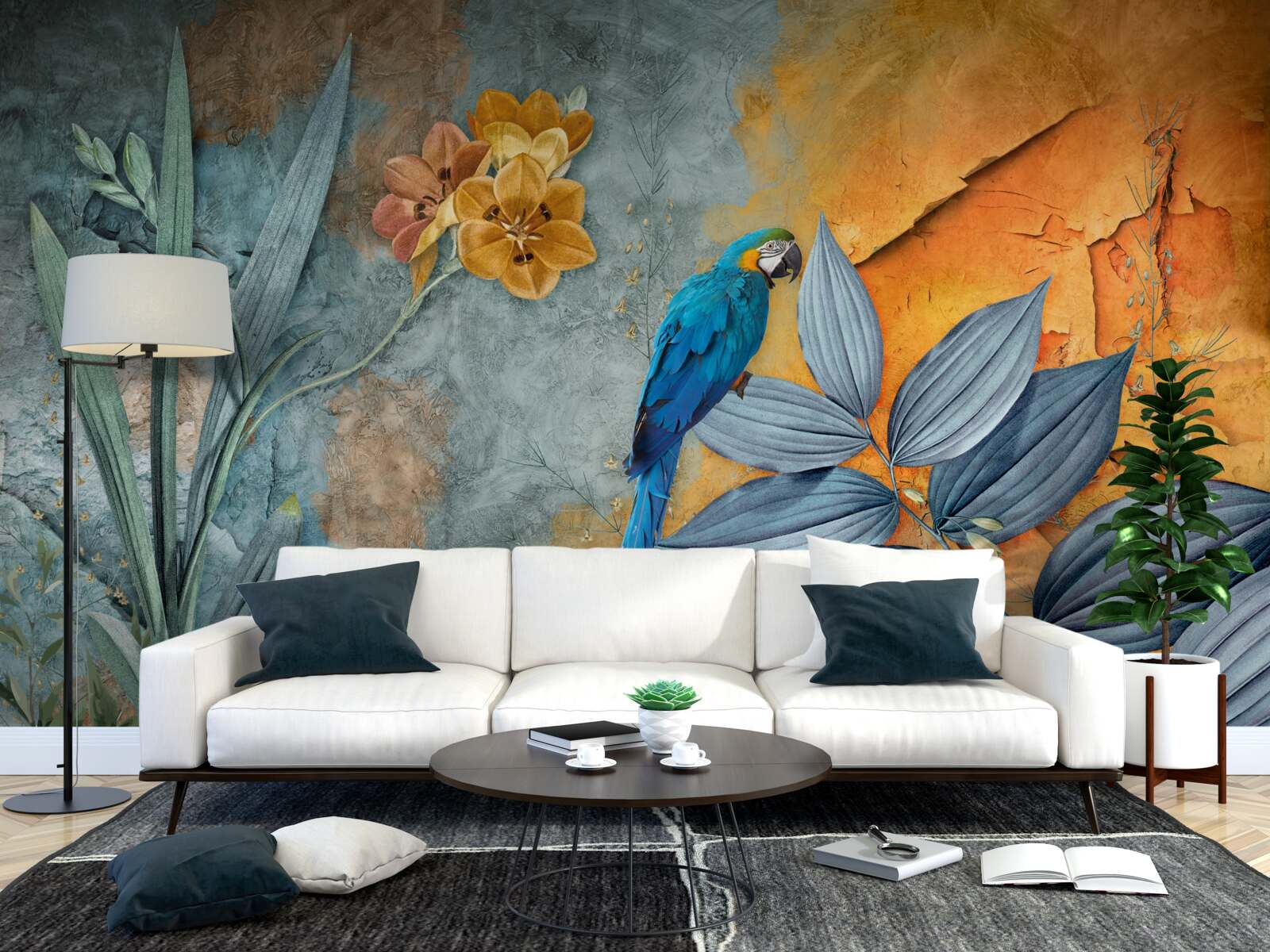 Fototapeta abstrakcyjny obraz papugi wśród liści