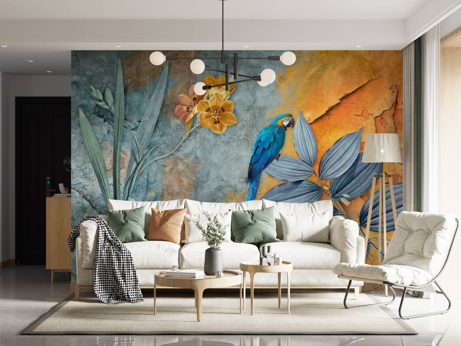 Fototapeta abstrakcyjny obraz papugi wśród liści