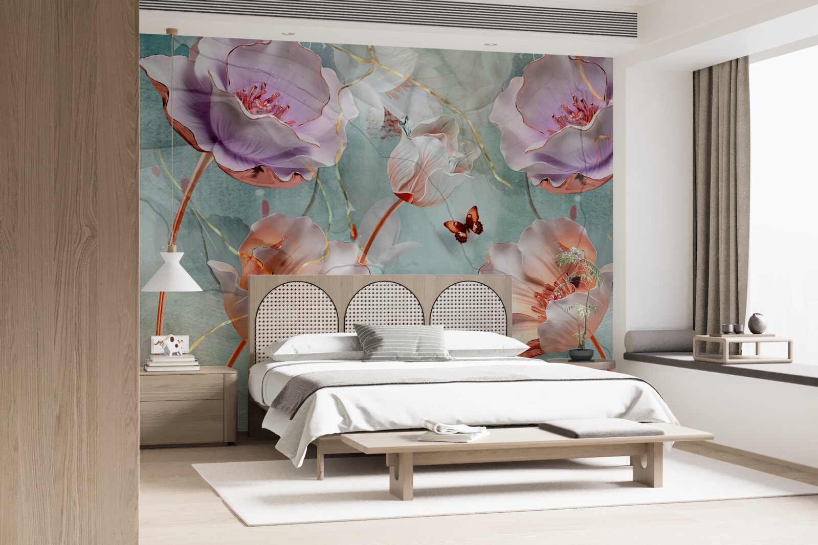 Fototapeta różnorodne maki z trzepoczącymi motylami