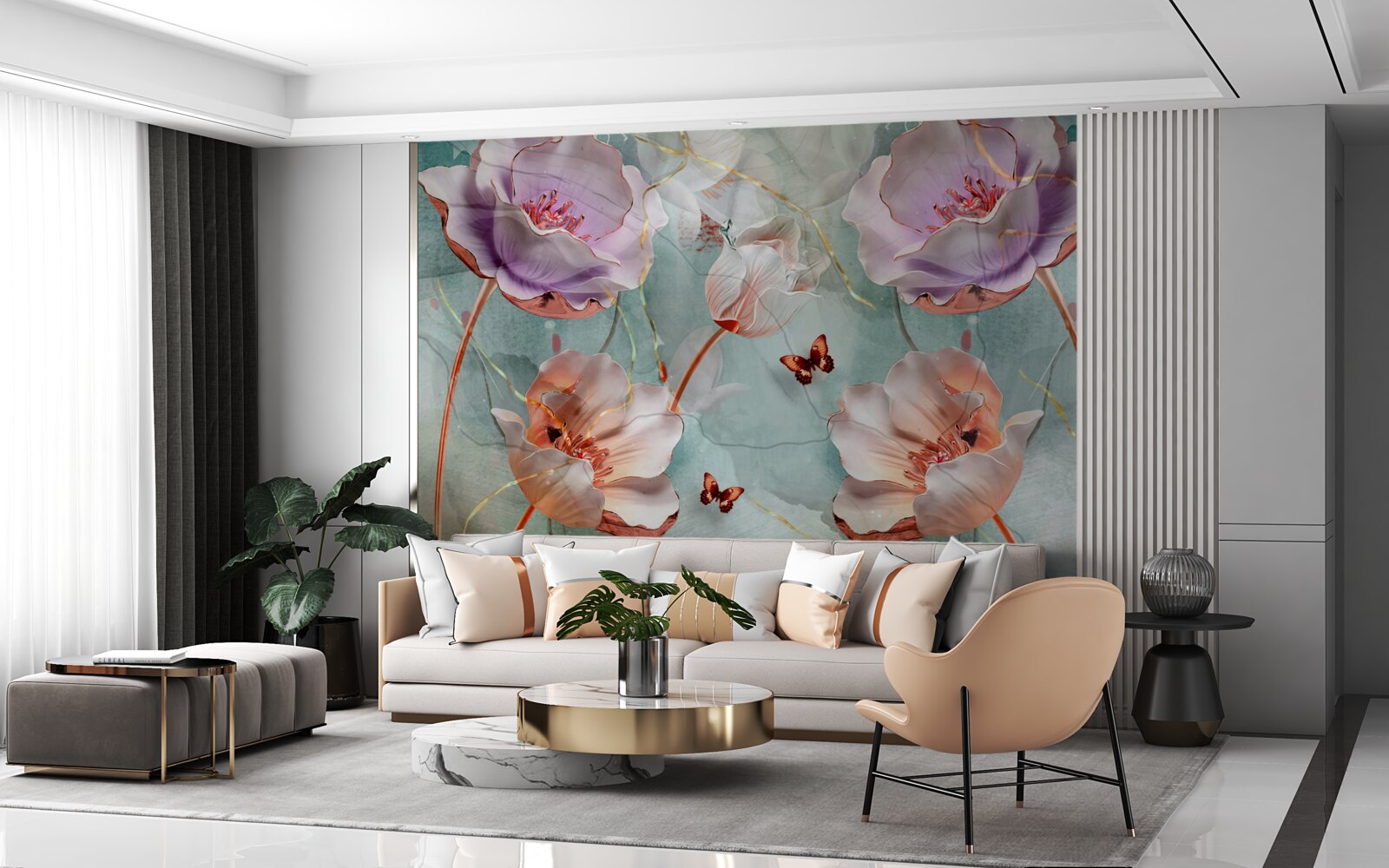 Fototapeta różnorodne maki z trzepoczącymi motylami