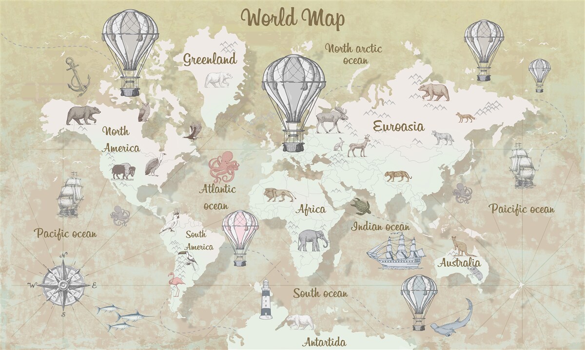 Fototapeta mapa świata w ciepłych kolorach