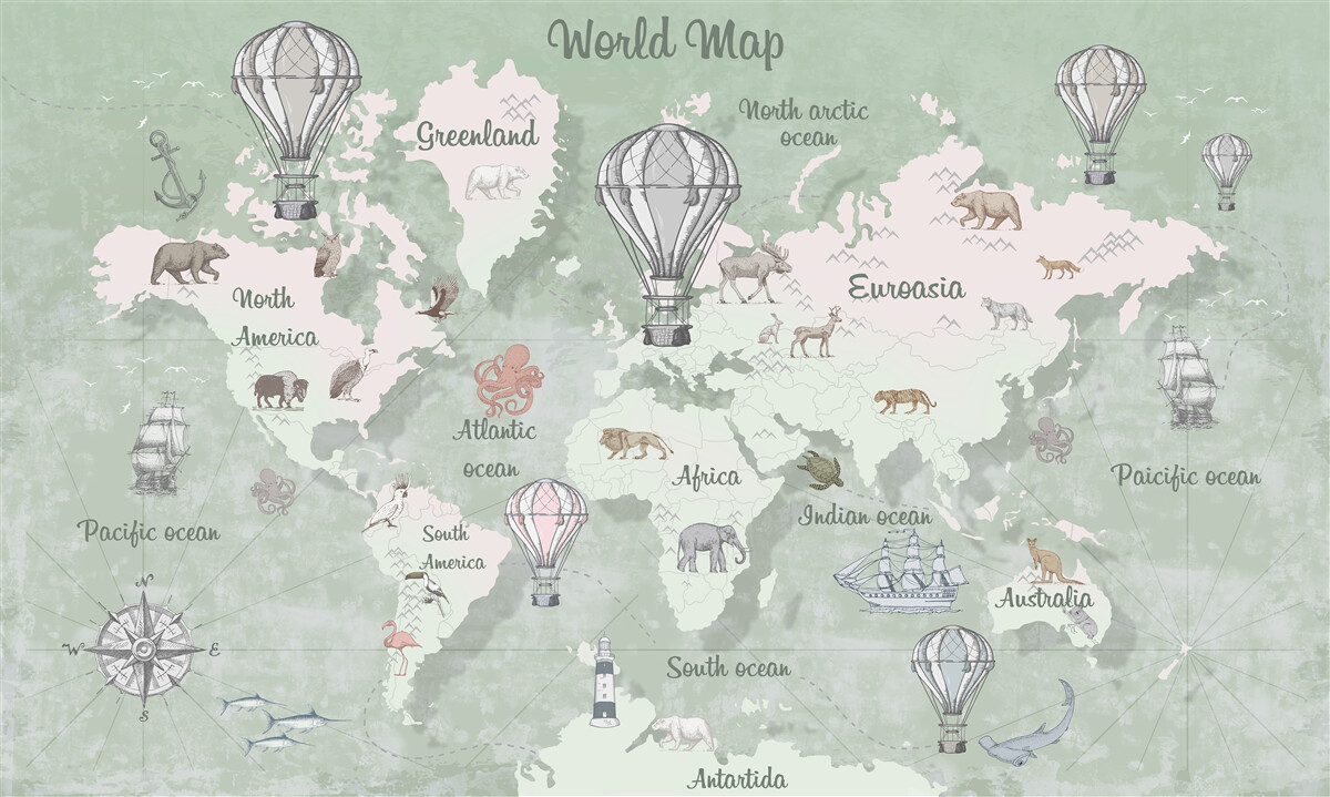 Fototapeta mapa świata z zaznaczonymi kontynentami