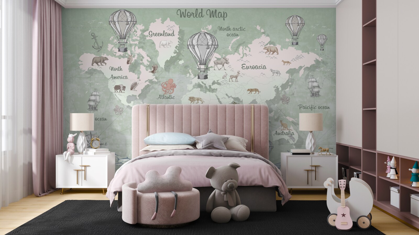 Fototapeta mapa świata z zaznaczonymi kontynentami