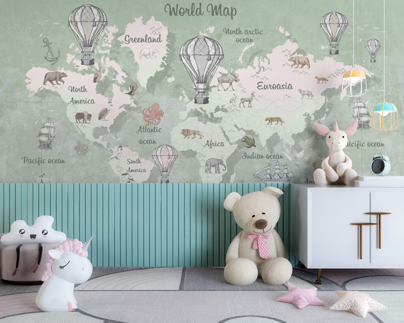 Fototapeta mapa świata z zaznaczonymi kontynentami