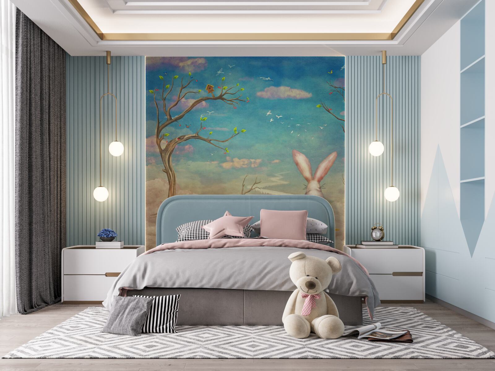 Fototapeta króliczek siedzi na ławce i czeka