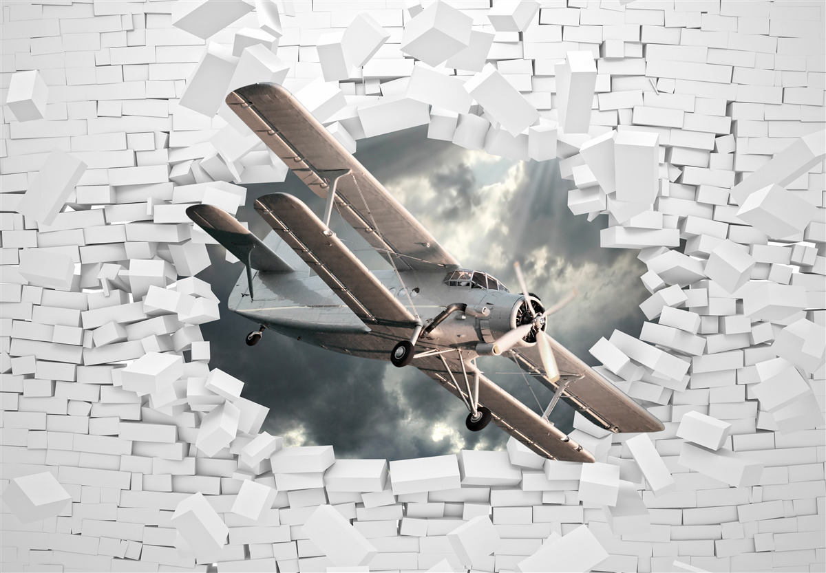 Fototapeta samolot przebija ścianę