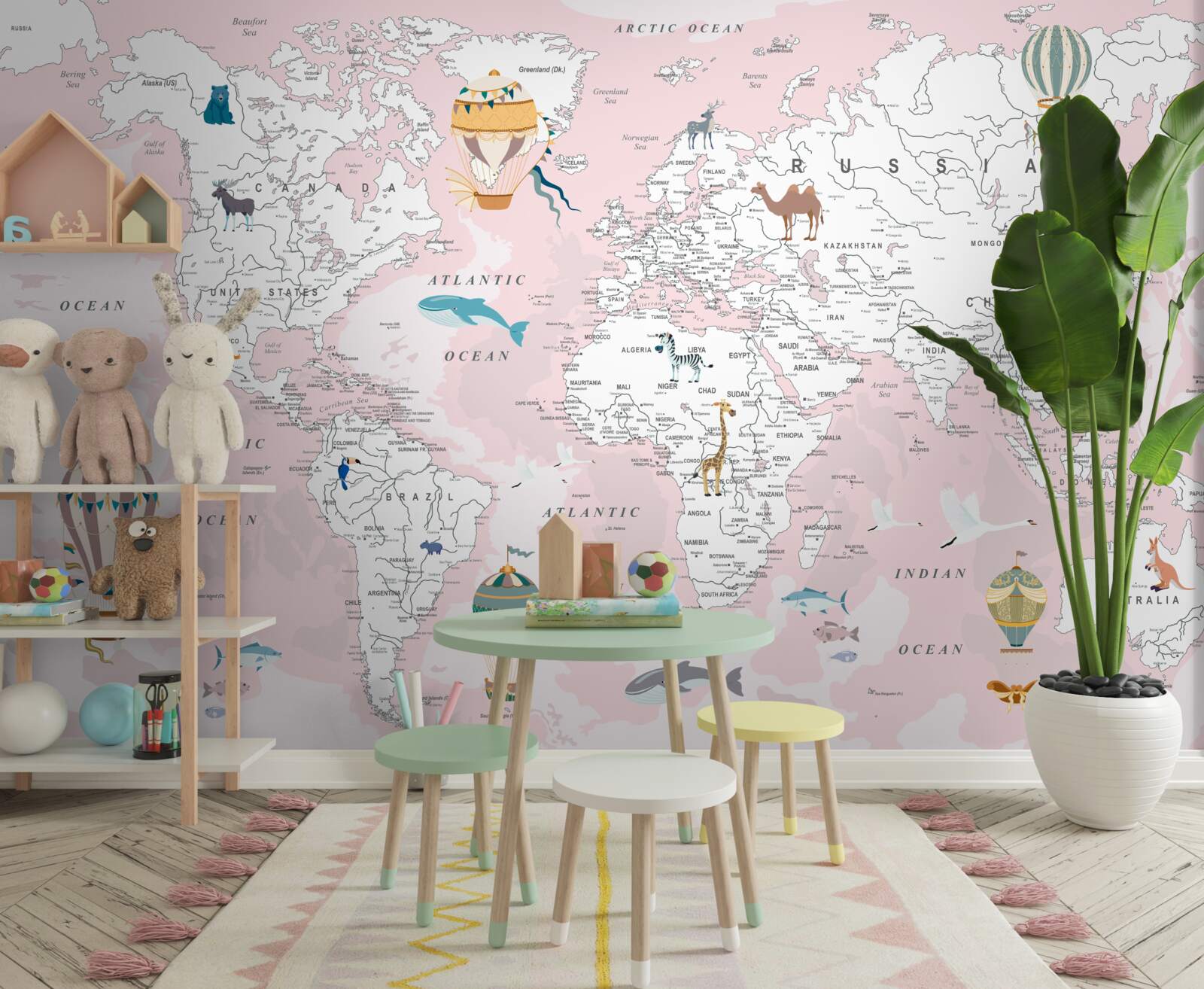 Fototapeta mapa świata w różowych odcieniach