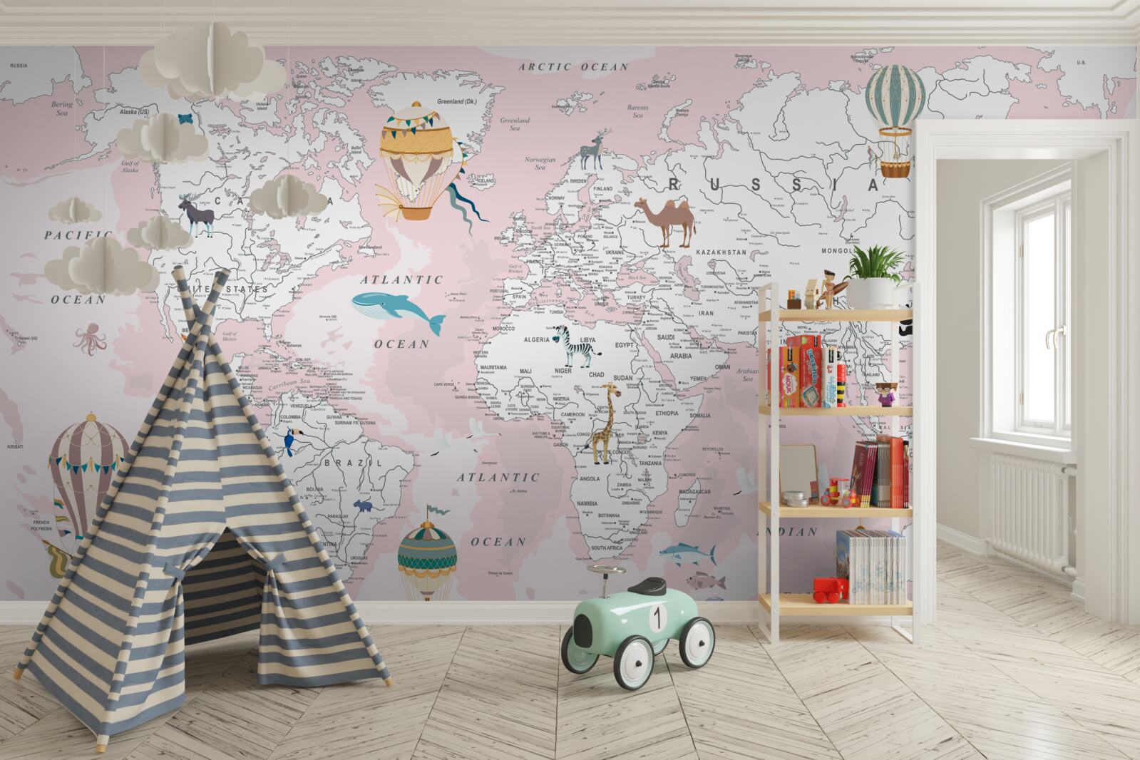 Fototapeta mapa świata w różowych odcieniach