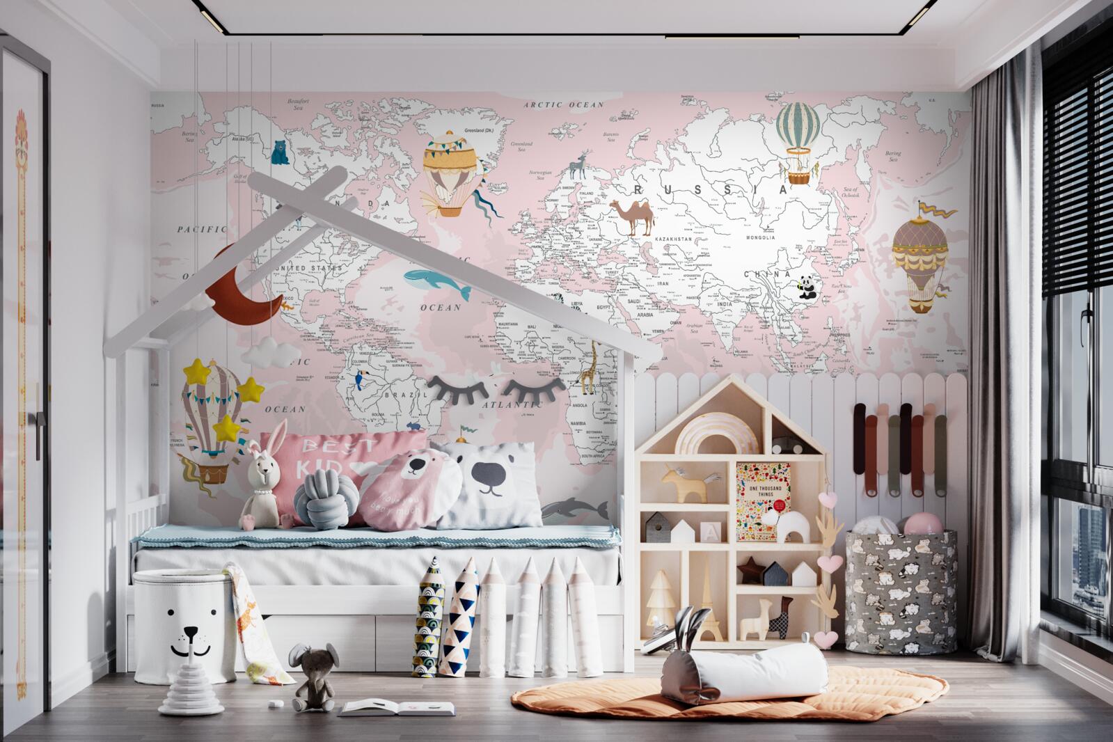 Fototapeta mapa świata w różowych odcieniach