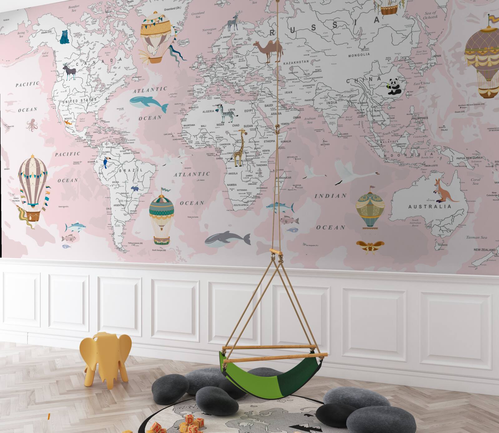 Fototapeta mapa świata w różowych odcieniach