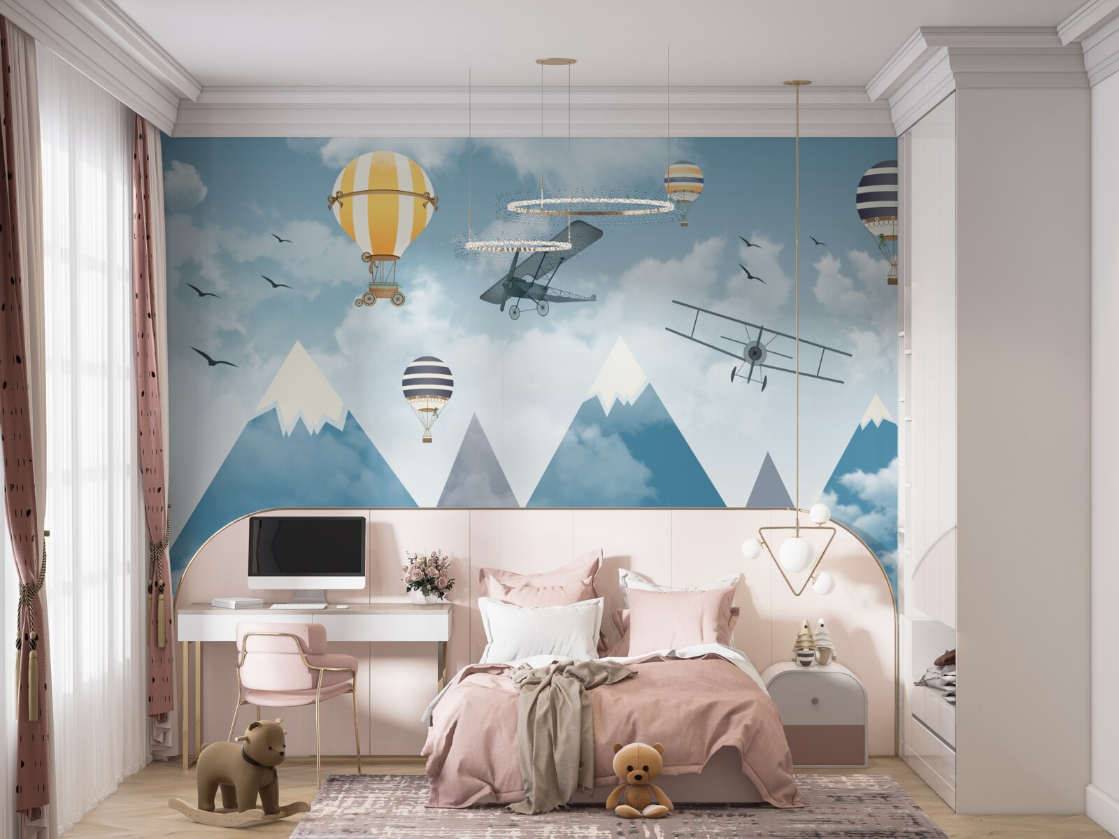 Fototapeta lot samolotów i balonów nad pasmem górskim