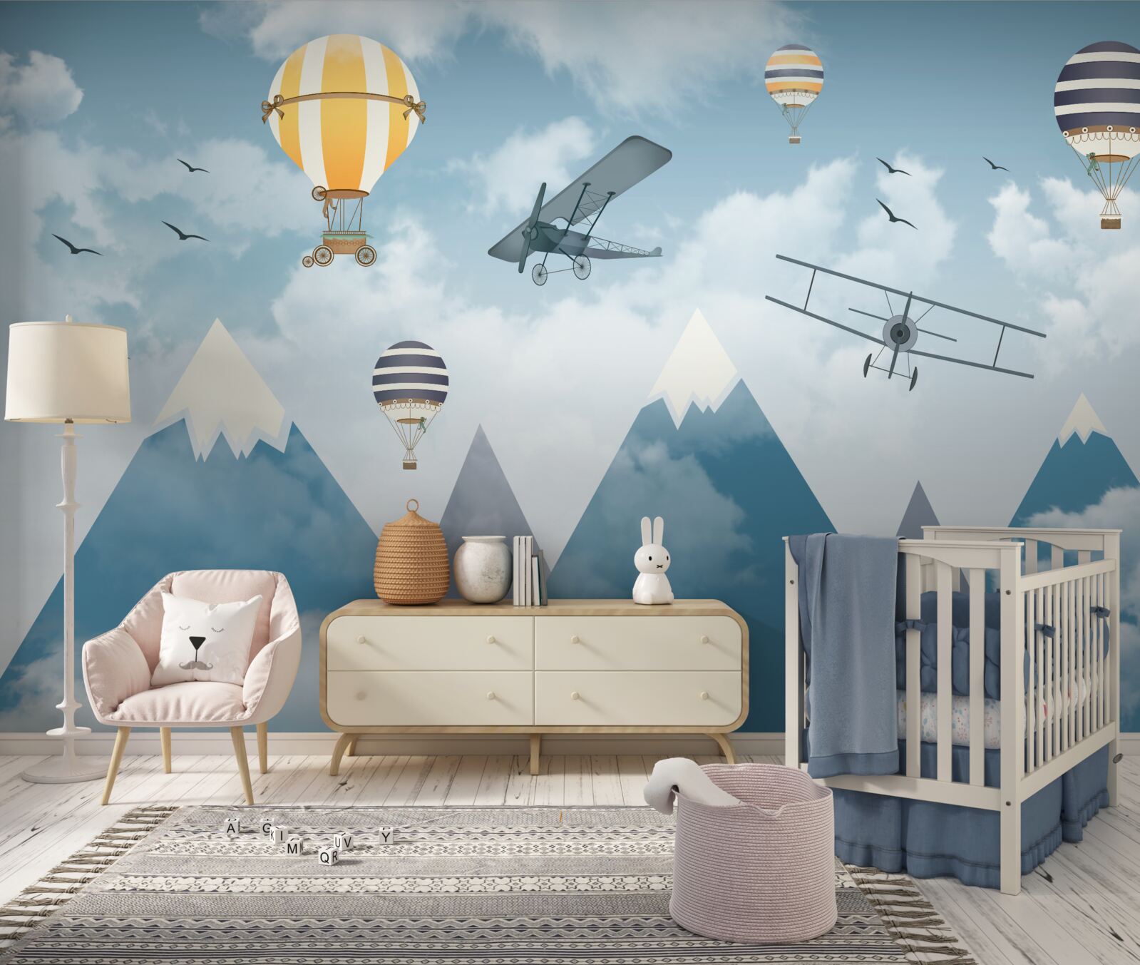 Fototapeta lot samolotów i balonów nad pasmem górskim