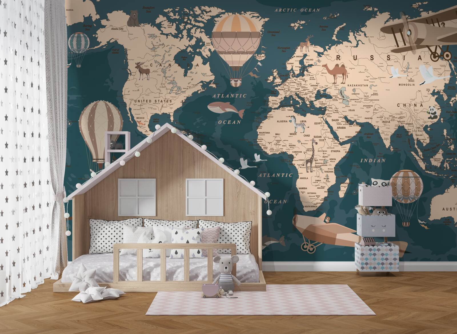 Fototapeta mapa świata pokazująca transport i mieszkańców