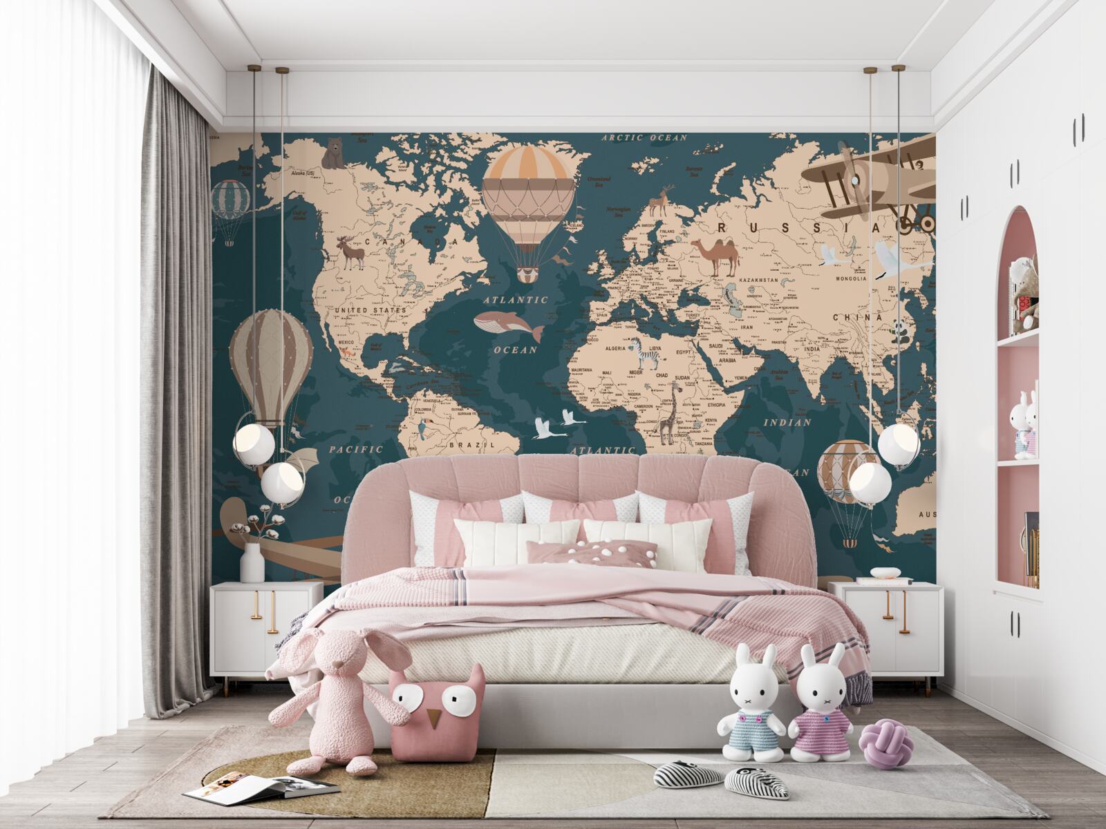 Fototapeta mapa świata pokazująca transport i mieszkańców