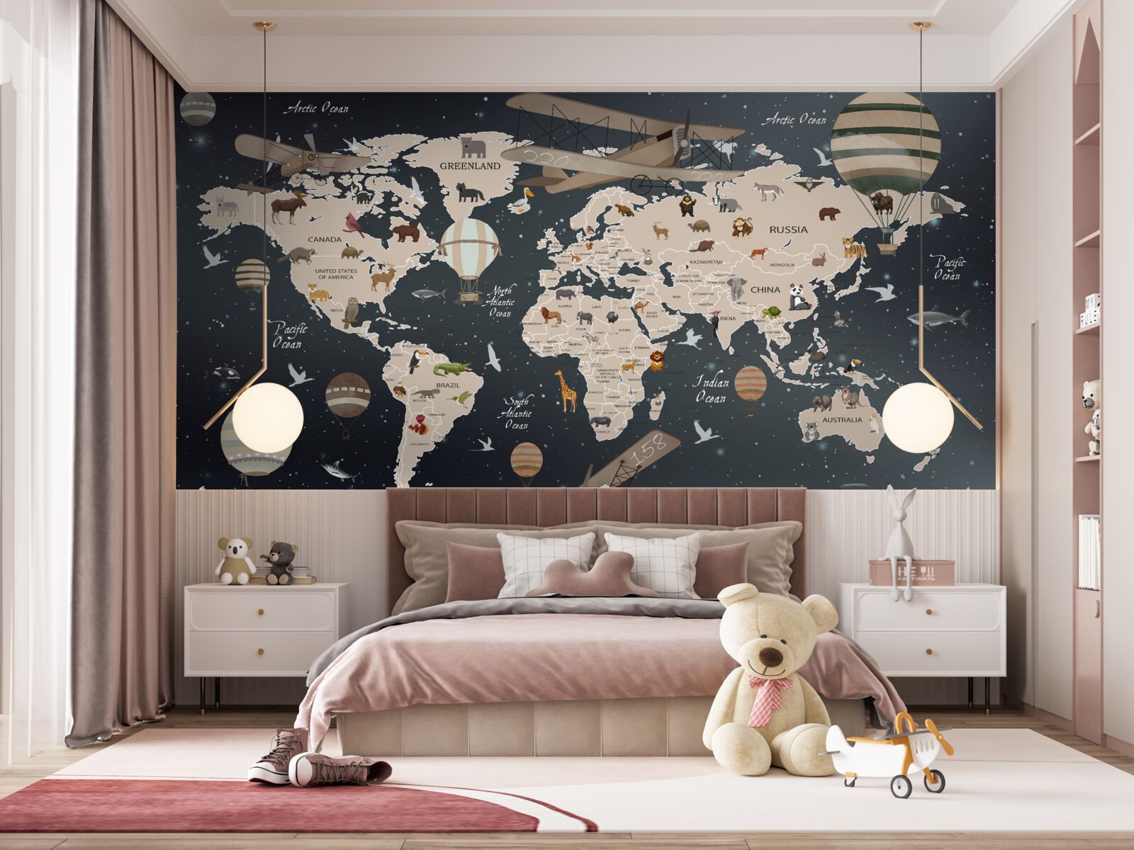 Fototapeta mapa świata na ciemnym tle