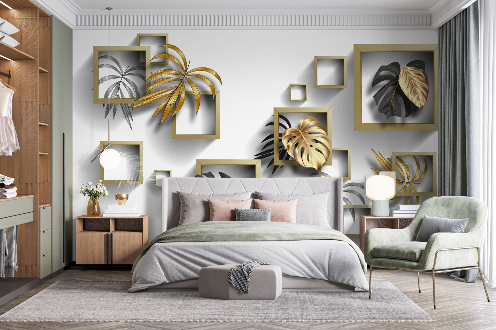 Fototapeta oprawione liście tropikalne