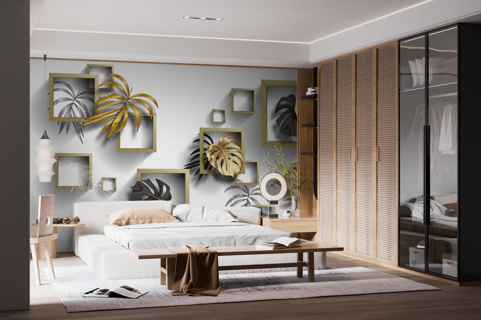 Fototapeta oprawione liście tropikalne