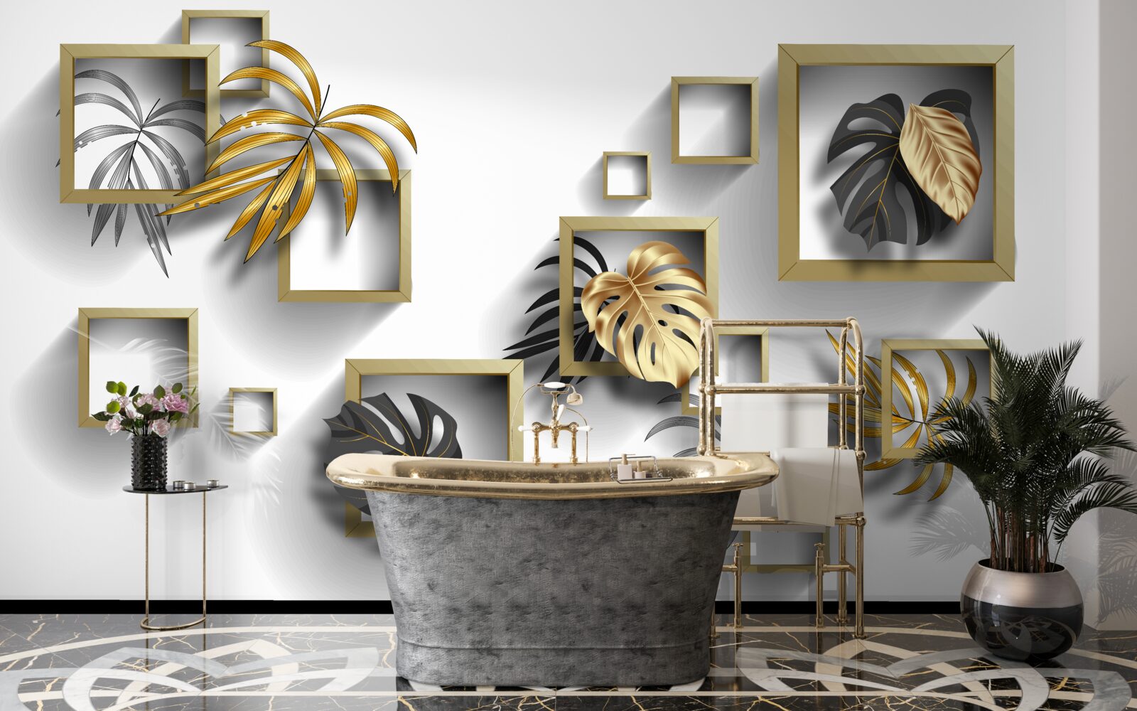 Fototapeta oprawione liście tropikalne