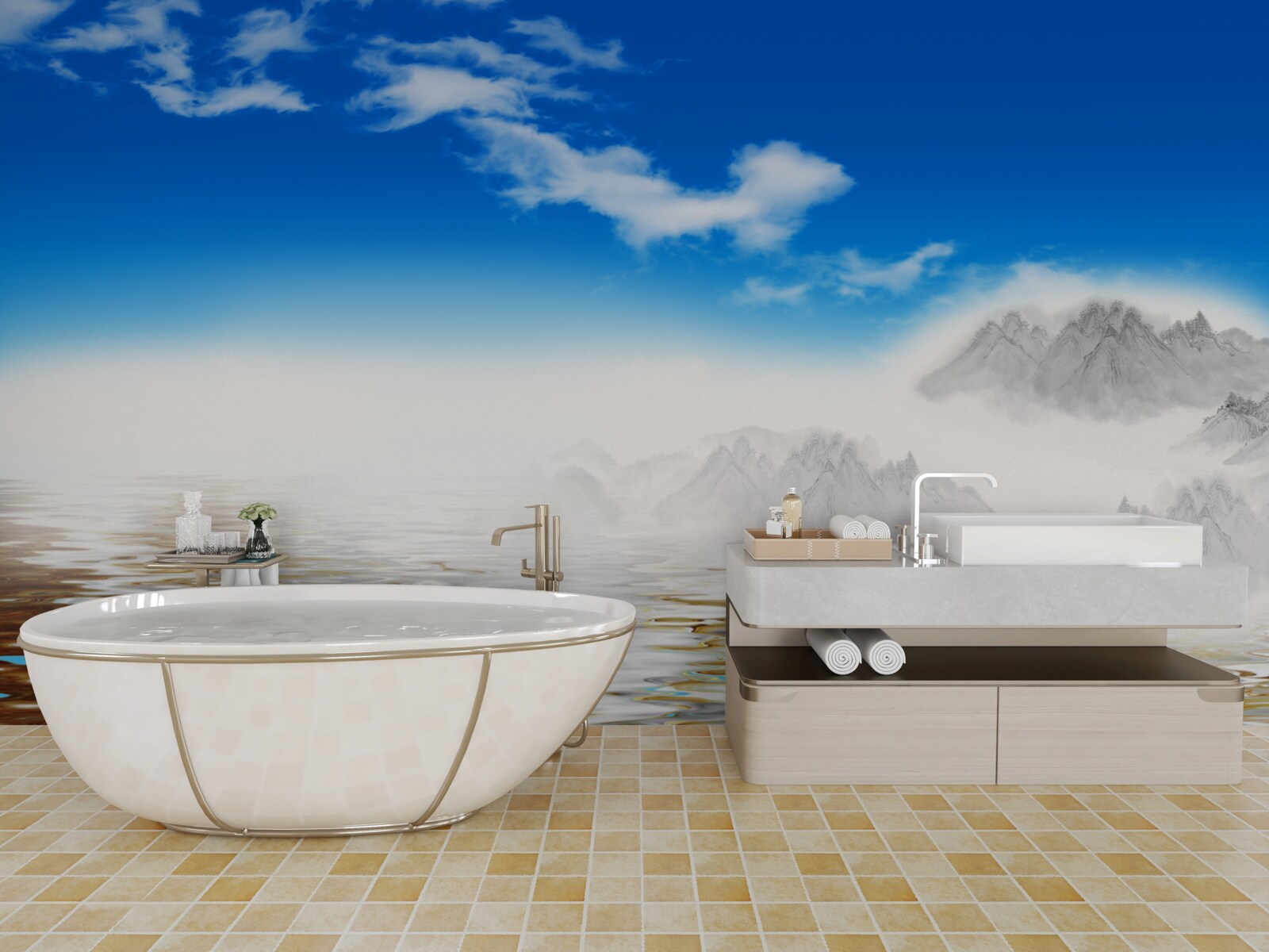 Fototapeta cicha woda pod górami