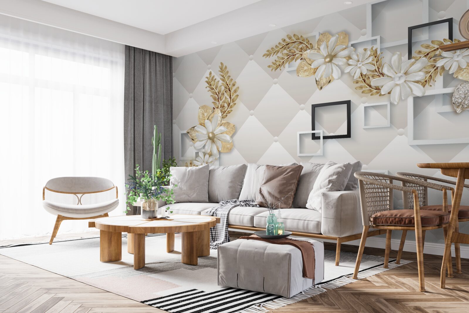 Fototapeta kompozycje kwiatowe w kwadratowych kształtach