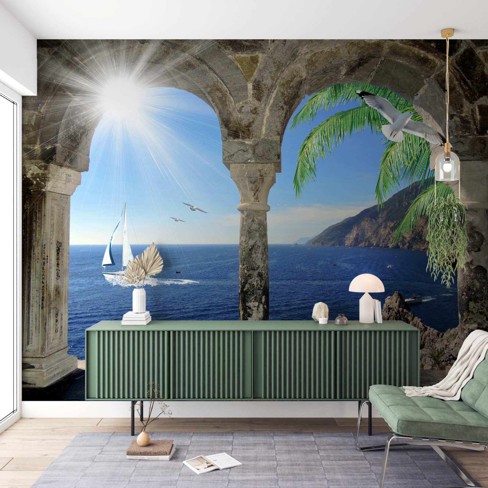 Fototapeta starożytny łuk z widokiem na morze