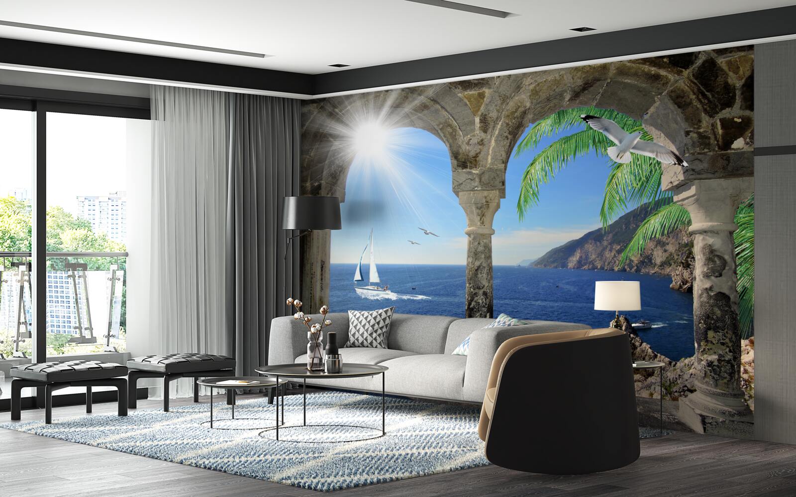 Fototapeta starożytny łuk z widokiem na morze