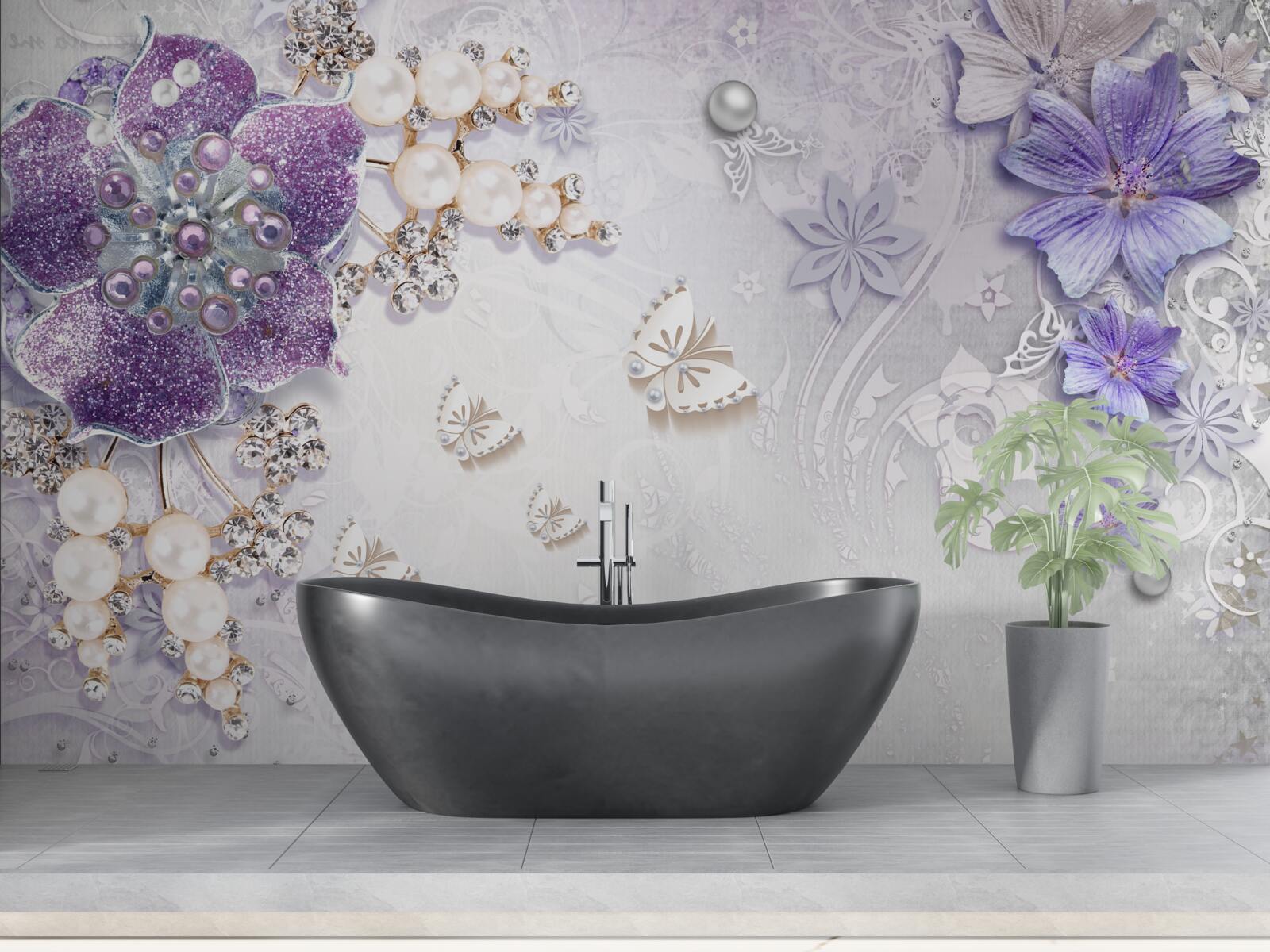 Fototapeta złota orchidea z elementami fioletowymi i perłowymi