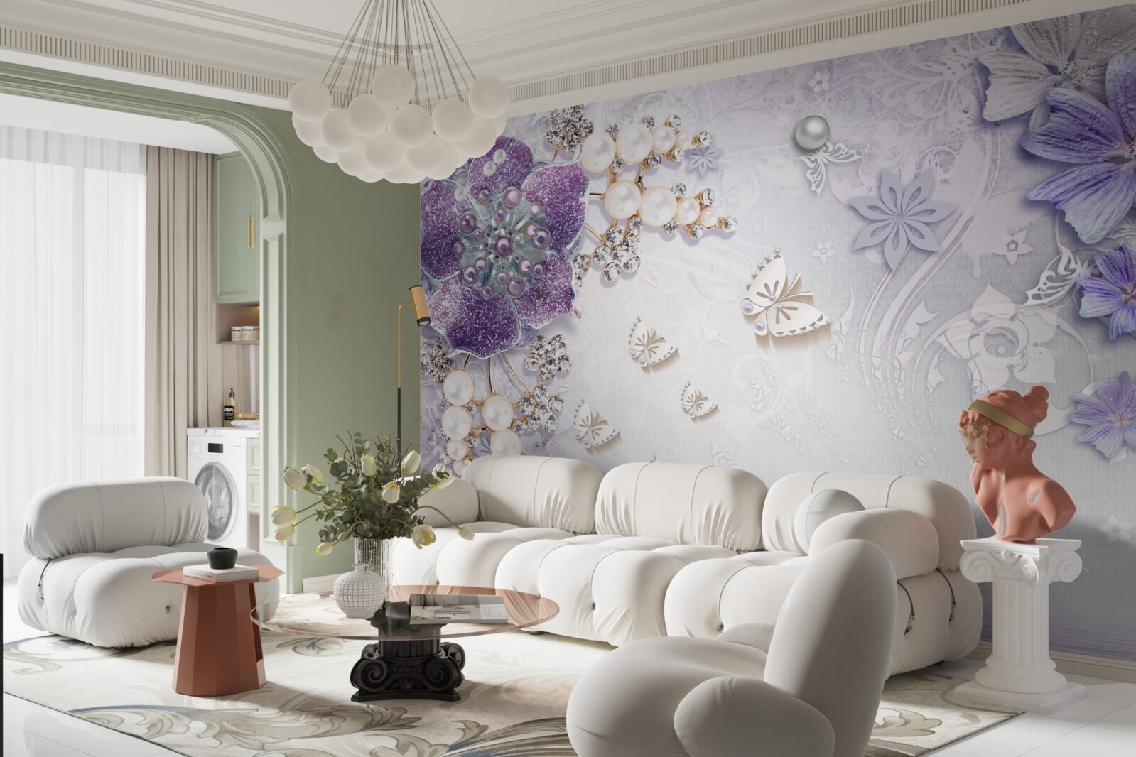 Fototapeta złota orchidea z elementami fioletowymi i perłowymi