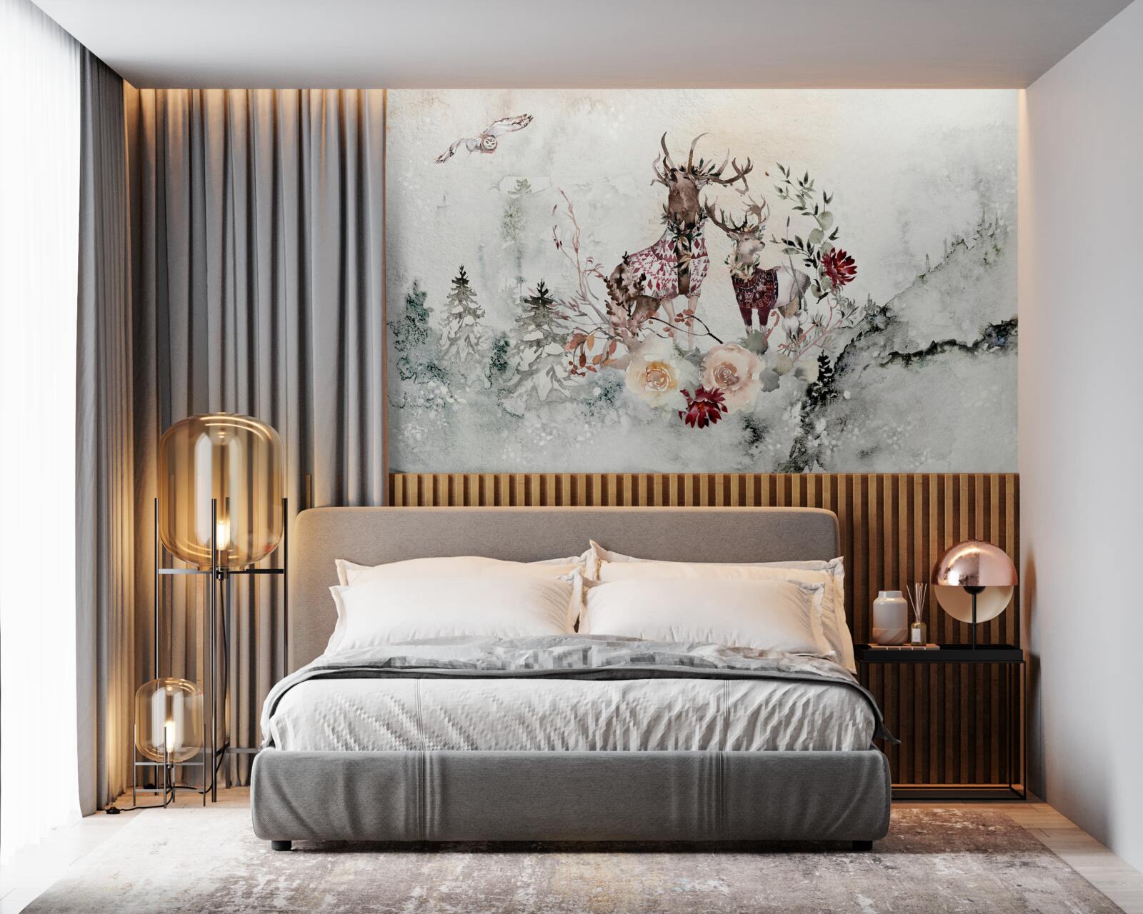 Fototapeta w mglistym lesie są piękne jelenie