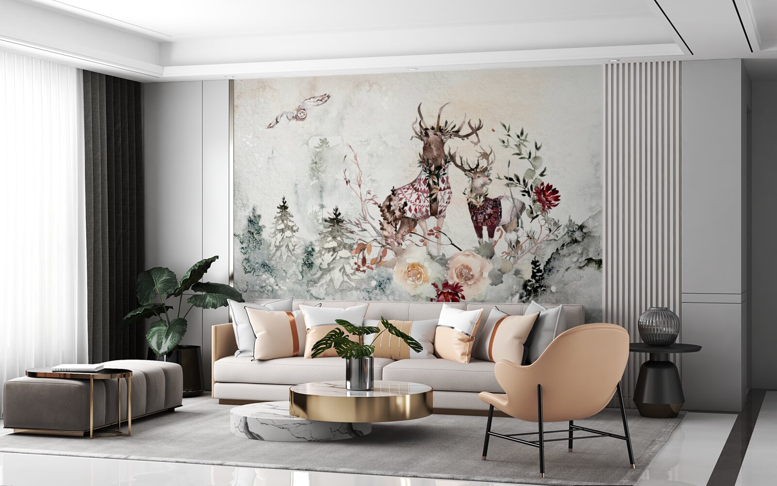 Fototapeta w mglistym lesie są piękne jelenie