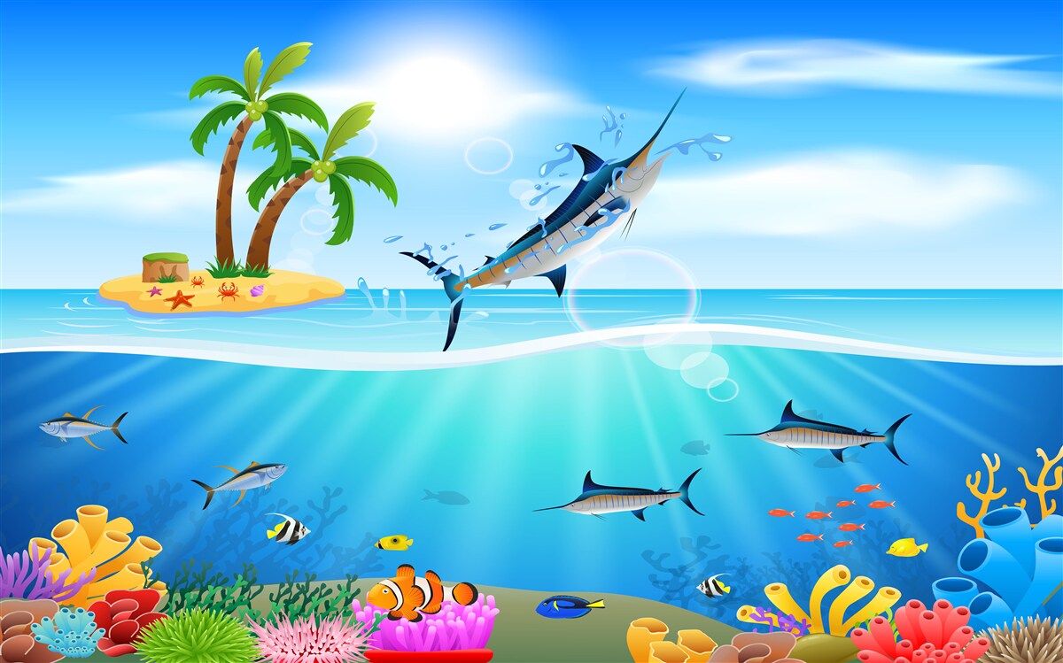 Fototapeta z morza wyskakuje drapieżna ryba