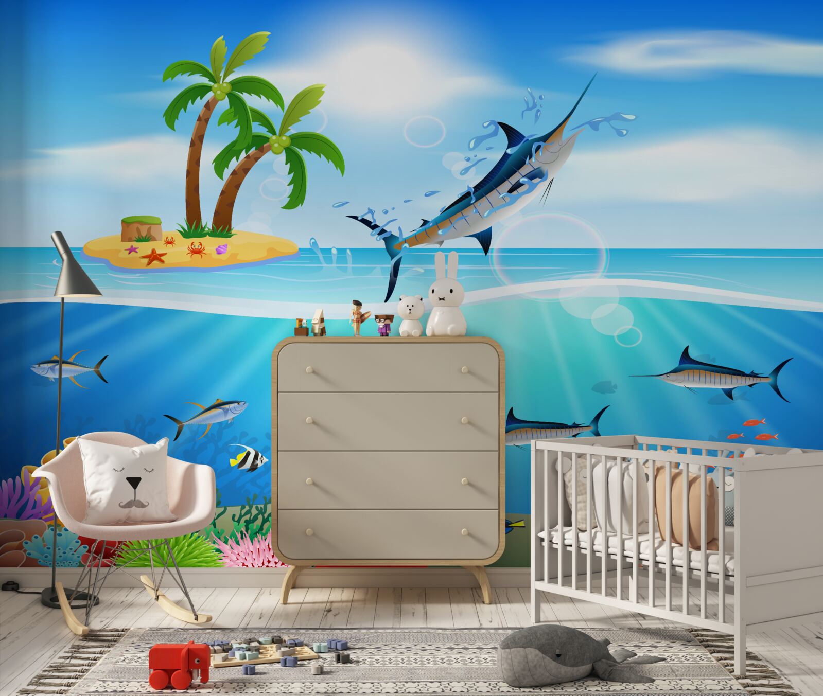 Fototapeta z morza wyskakuje drapieżna ryba