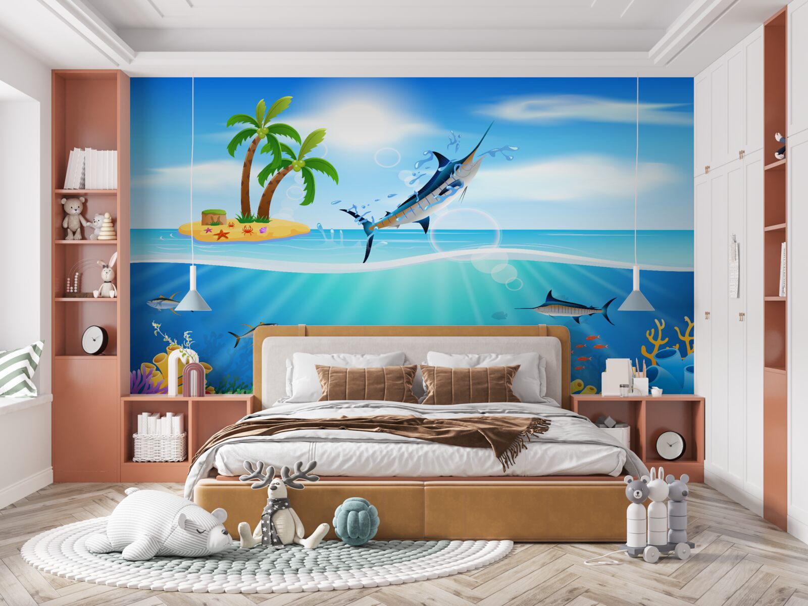 Fototapeta z morza wyskakuje drapieżna ryba