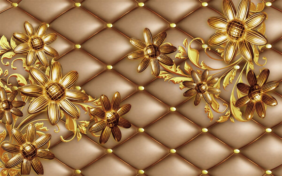 Fototapeta na materiale złote kwiatki