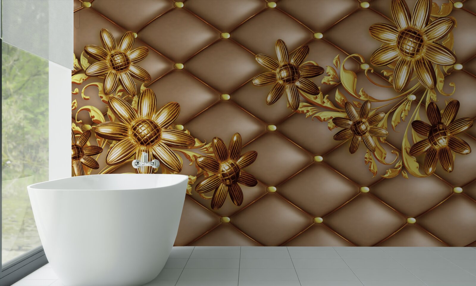 Fototapeta na materiale złote kwiatki