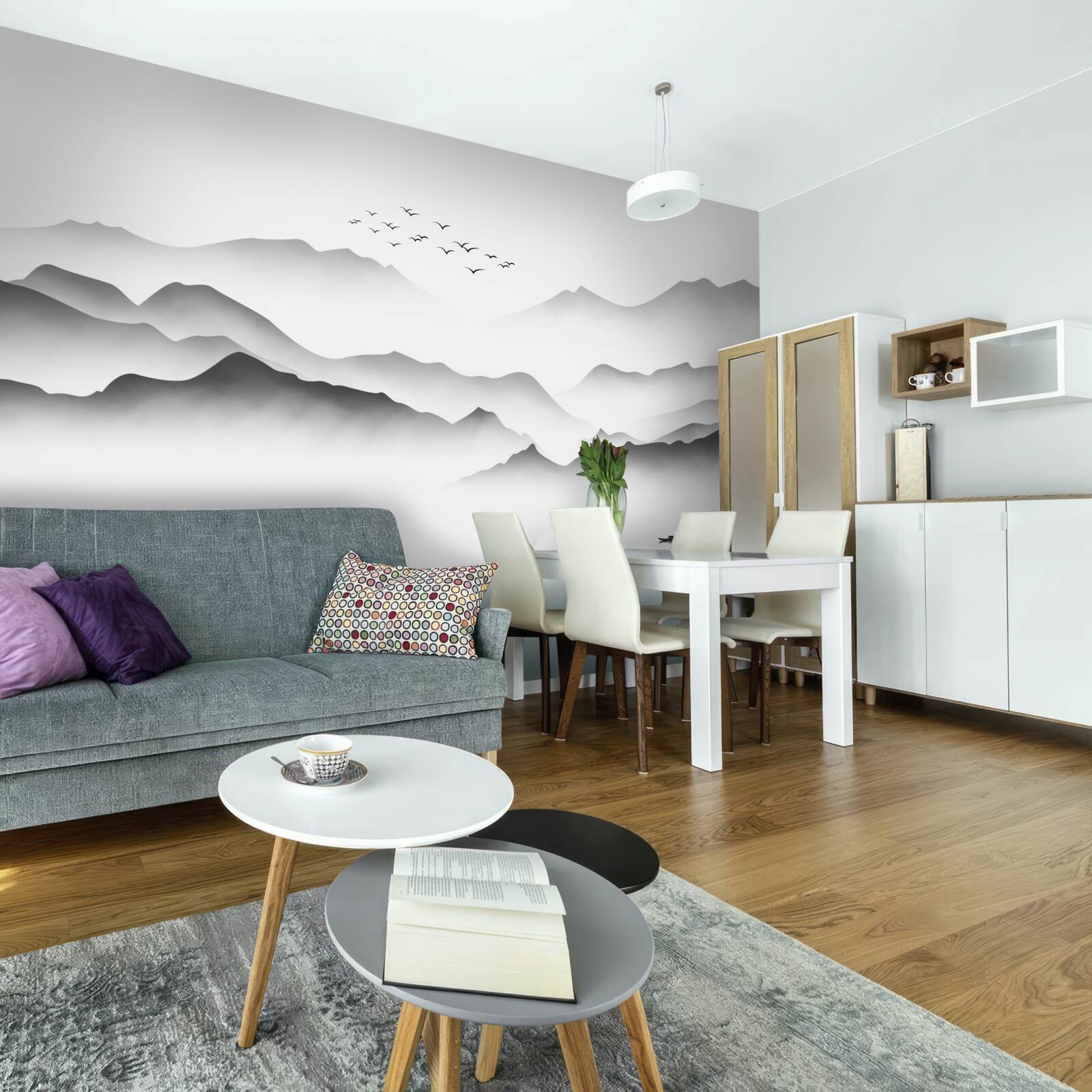 Fototapeta poranek nad rzeką, spowity mgłą