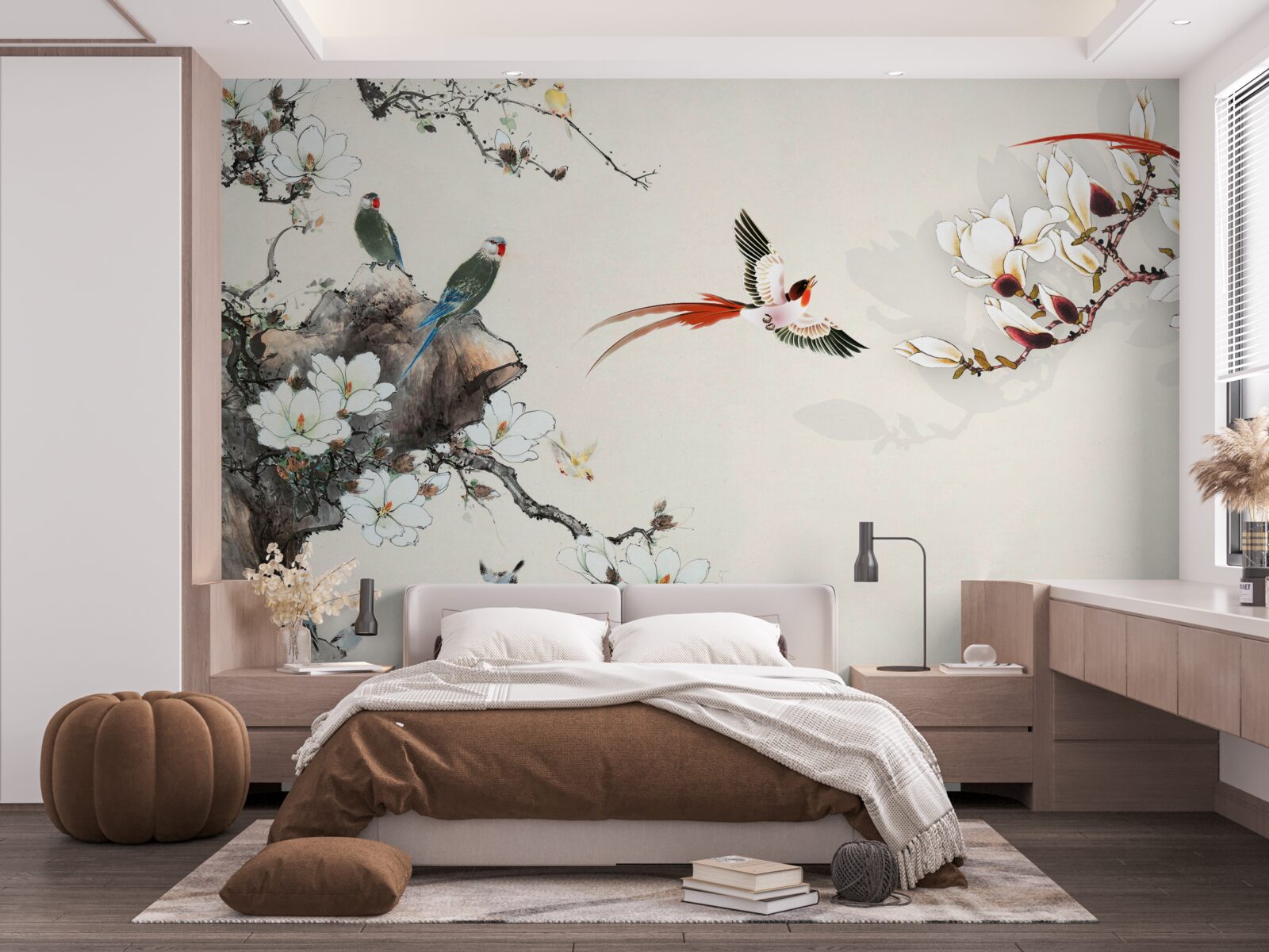 Fototapeta ptaki radują się wśród kwiatów