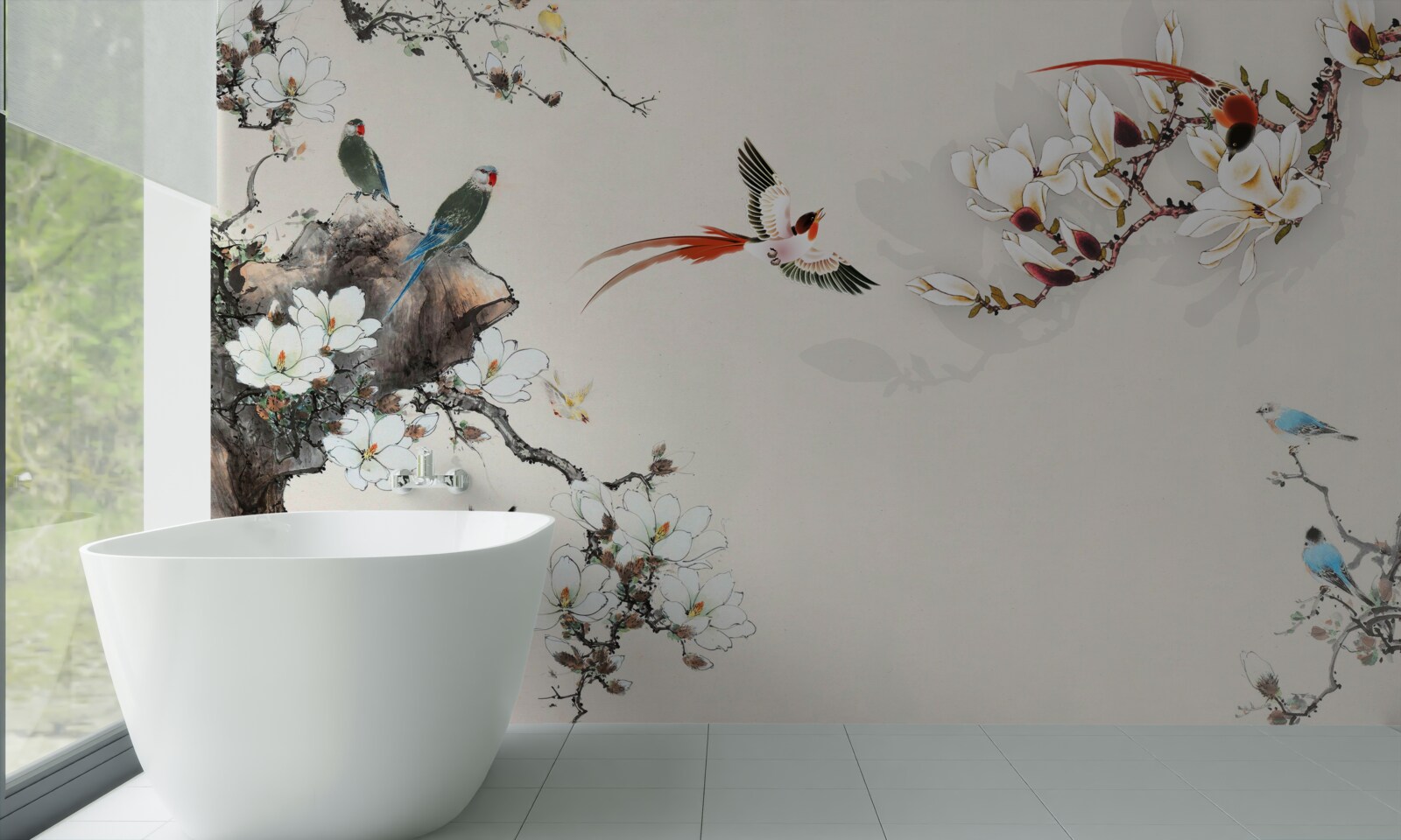 Fototapeta ptaki radują się wśród kwiatów