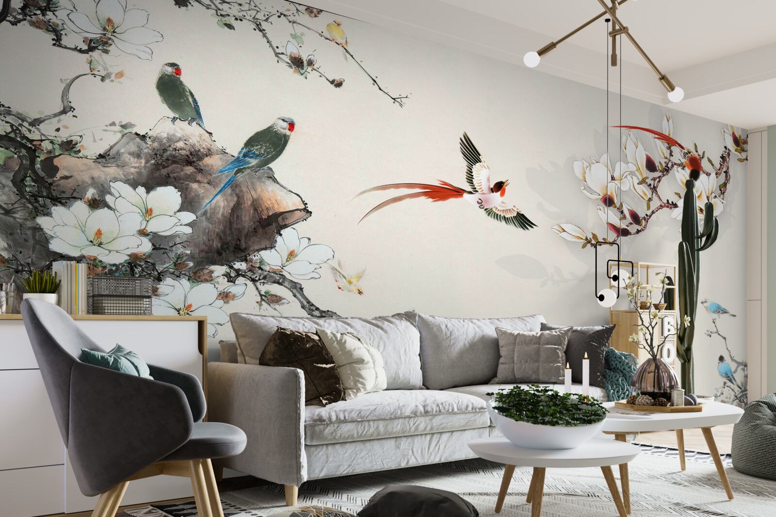 Fototapeta ptaki radują się wśród kwiatów