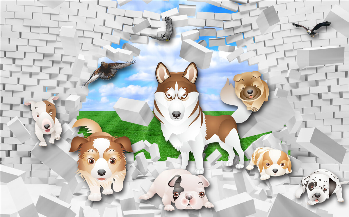 Fototapeta animowane psy przedarły się przez barierę